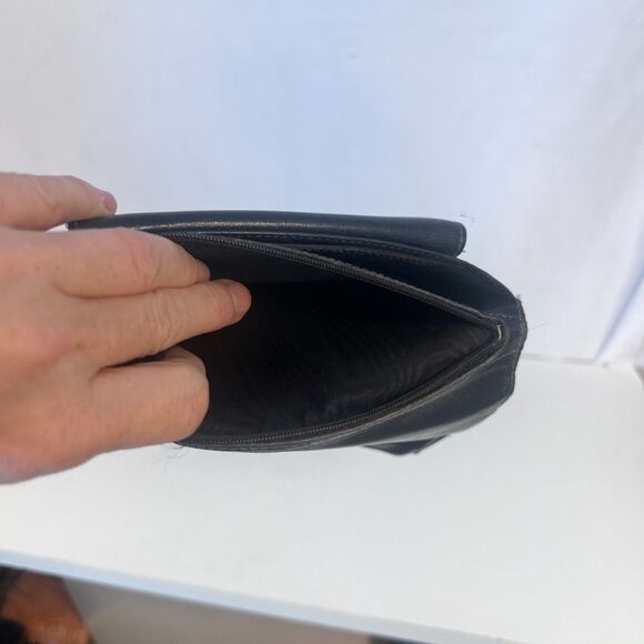 Bosca Leather Snap Top Foldover Pouch Wallet VTG Full Grain Hide Black/Blue - Picture 8 of 9